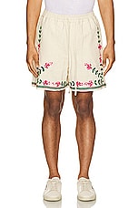 HARAGO Embroidered Shorts in Off White, view 4, click to view large image.