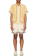HARAGO Embroidered Shorts in Off White, view 5, click to view large image.