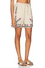 HARAGO Embroidered Shorts in Off White, view 2, click to view large image.