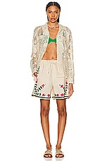 HARAGO Embroidered Shorts in Off White, view 5, click to view large image.