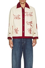 HARAGO Red Work Embroidered Blouson in Off white, view 4, click to view large image.