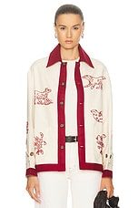 HARAGO Red Work Embroidered Blouson in Off white, view 1, click to view large image.