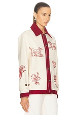HARAGO Red Work Embroidered Blouson in Off white, view 2, click to view large image.