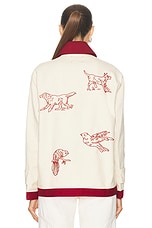 HARAGO Red Work Embroidered Blouson in Off white, view 3, click to view large image.