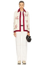 HARAGO Red Work Embroidered Blouson in Off white, view 5, click to view large image.