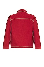 HARAGO Applique Flower Zipper Jacket in Red, view 2, click to view large image.