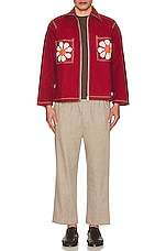 HARAGO Applique Flower Zipper Jacket in Red, view 4, click to view large image.