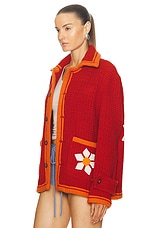 HARAGO Floral Applique Blouson in Red, view 3, click to view large image.