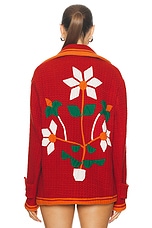 HARAGO Floral Applique Blouson in Red, view 4, click to view large image.
