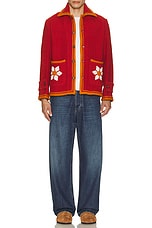 HARAGO Floral Applique Blouson in Red, view 5, click to view large image.