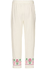 HARAGO Floral Embroidered Pants in Off White, view 2, click to view large image.