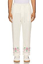 HARAGO Floral Embroidered Pants in Off White, view 4, click to view large image.