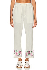 HARAGO Floral Embroidered Pants in Off White, view 1, click to view large image.