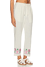 HARAGO Floral Embroidered Pants in Off White, view 2, click to view large image.