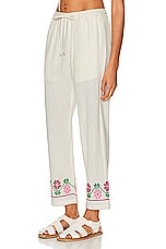 HARAGO Floral Embroidered Pants in Off White, view 3, click to view large image.