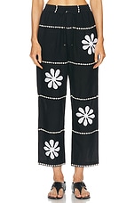 HARAGO Daisy Applique Pants in Black, view 1, click to view large image.