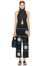 HARAGO Daisy Applique Pants in Black, view 6, click to view large image.