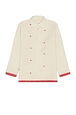 HARAGO Hearts Jamdani Shirt in Off White, view 1, click to view large image.