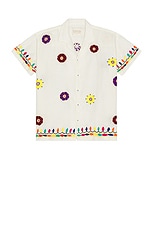 HARAGO Vintage Floral Embroidered Shirt in Off White, view 1, click to view large image.