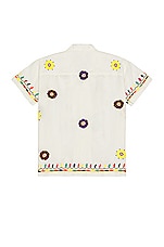 HARAGO Vintage Floral Embroidered Shirt in Off White, view 2, click to view large image.