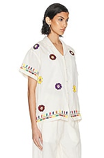 HARAGO Vintage Floral Embroidered Shirt in Off White, view 2, click to view large image.