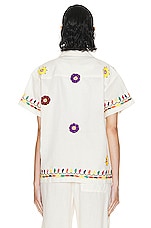 HARAGO Vintage Floral Embroidered Shirt in Off White, view 3, click to view large image.