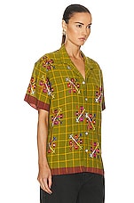 HARAGO Floral Embroidered Shirt in Green, view 2, click to view large image.