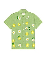 HARAGO Crochet Applique Shirt in Green, view 1, click to view large image.