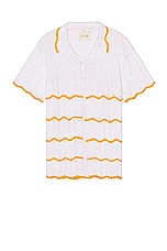 HARAGO Crochet Short Sleeve Shirt in White, view 1, click to view large image.
