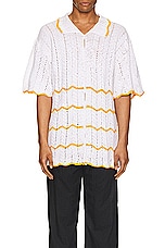 HARAGO Crochet Short Sleeve Shirt in White, view 4, click to view large image.
