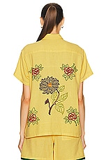 HARAGO Cross Stitch Floral Short Sleeve Shirt in Yellow, view 3, click to view large image.
