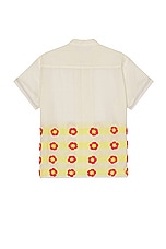 HARAGO Crochet Applique Short Sleeve Shirt in Off White, view 2, click to view large image.