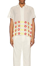 HARAGO Crochet Applique Short Sleeve Shirt in Off White, view 4, click to view large image.