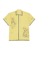 HARAGO Embroidered Short Sleeve Shirt in Yellow, view 1, click to view large image.