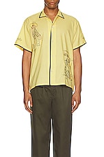HARAGO Embroidered Short Sleeve Shirt in Yellow, view 4, click to view large image.
