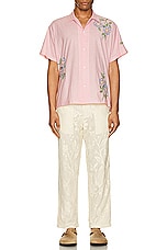HARAGO Embroidered Short Sleeve Shirt in Pink, view 5, click to view large image.