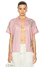 HARAGO Embroidered Short Sleeve Shirt in Pink, view 1, click to view large image.