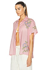 HARAGO Embroidered Short Sleeve Shirt in Pink, view 3, click to view large image.