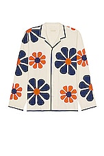 HARAGO Daisy Applique Full Sleeve Shirt in Off White, view 1, click to view large image.