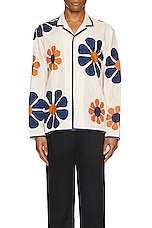 HARAGO Daisy Applique Full Sleeve Shirt in Off White, view 3, click to view large image.
