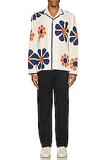 HARAGO Daisy Applique Full Sleeve Shirt in Off White, view 4, click to view large image.