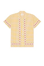 HARAGO Chicken-Scratch Short Sleeve Shirt in Yellow, view 1, click to view large image.
