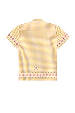 HARAGO Chicken-Scratch Short Sleeve Shirt in Yellow, view 2, click to view large image.