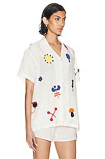 HARAGO Crochet Applique Shirt in Off White, view 2, click to view large image.