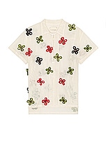 HARAGO 3D Floral Short Sleeve Shirt in Off White, view 1, click to view large image.
