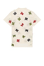 HARAGO 3D Floral Short Sleeve Shirt in Off White, view 2, click to view large image.