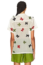 HARAGO 3D Floral Short Sleeve Shirt in Off White, view 3, click to view large image.
