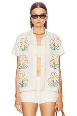 HARAGO Daisy Cross Stitched Shirt in Off white, view 1, click to view large image.