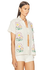 HARAGO Daisy Cross Stitched Shirt in Off white, view 2, click to view large image.