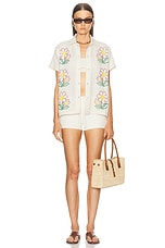 HARAGO Daisy Cross Stitched Shirt in Off white, view 5, click to view large image.